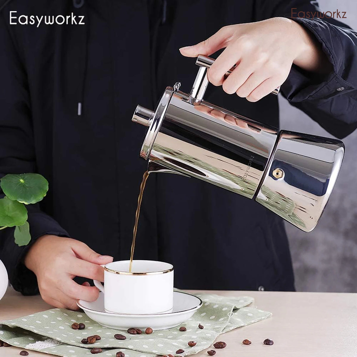 Easyworkz Diego Stovetop Espresso Maker Stainless Steel Italian Coffee Machine Maker Induction Moka Pot - Tegulane Global