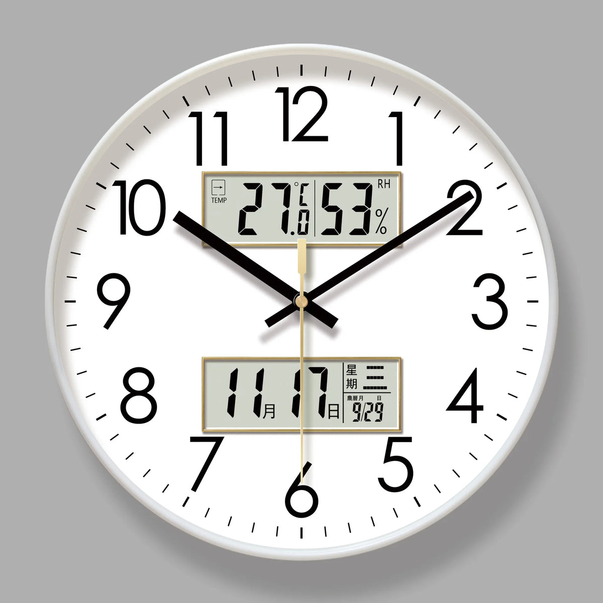 2026 New 10/12/14-inch Temperature and Humidity Electronic Calendar Multi-functional Wall Clock Dual Display Mute Quartz Clocks - Tegulane Global