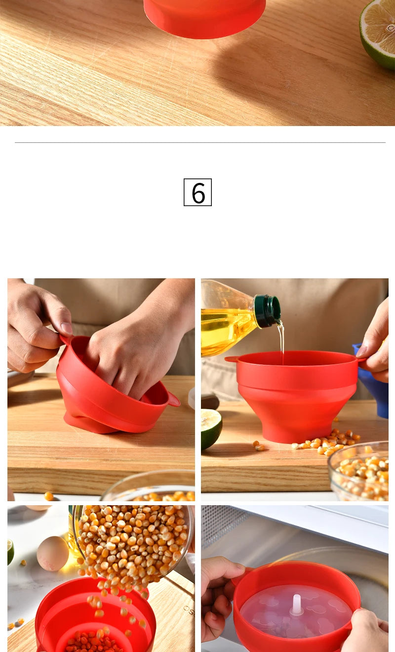 1/3Pcs Microwave Popcorn Bowl Bucket Silicone DIY Red Popcorn Maker with Lid Chips Fruit Dish High Quality Kitchen Easy Tools - Tegulane Global