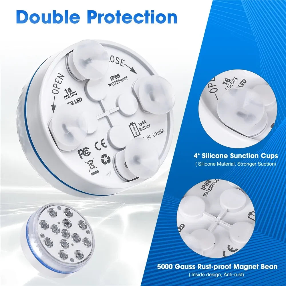 Updated Submersible 13LED Underwater Light with Remote Control Underwater Pool Light IP68 Bright Lamp RGB for Pond/Pool/Aquarium - Tegulane Global