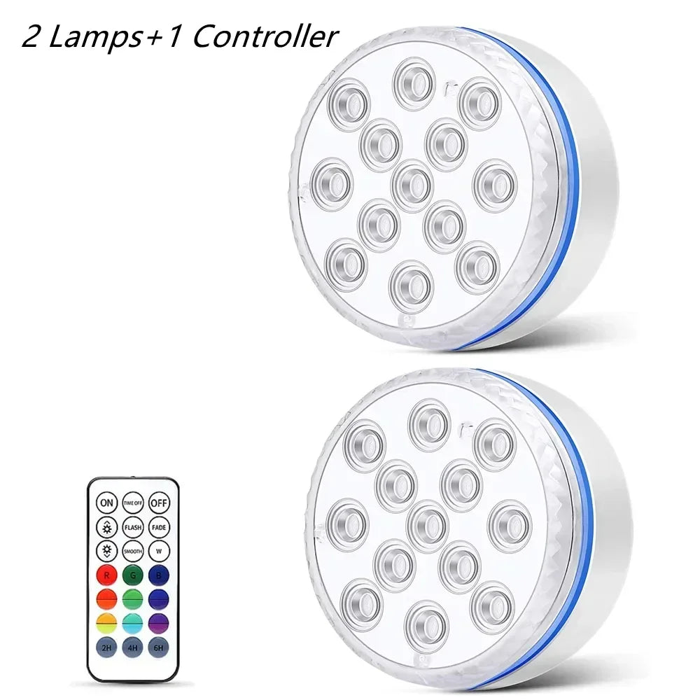 Updated Submersible 13LED Underwater Light with Remote Control Underwater Pool Light IP68 Bright Lamp RGB for Pond/Pool/Aquarium - Tegulane Global