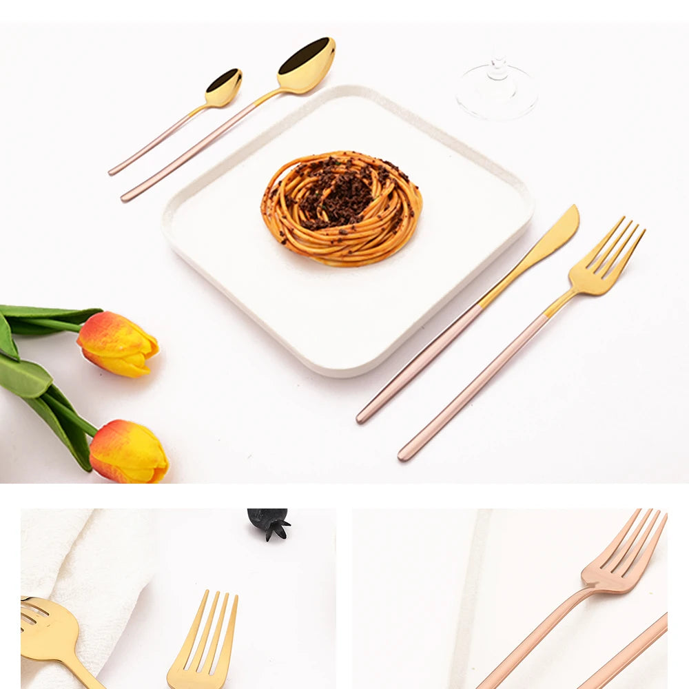 4Pcs Western Dinnerware Set Black 304 Stainless Steel Cutlery Kitchen Dinner Knife Fork Spoon Tableware Flatware Dishwasher Safe - Tegulane Global