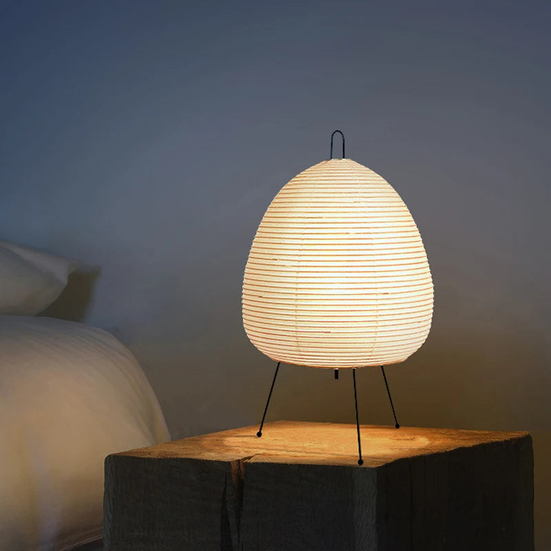Japanese Design Paper Table Lamp Tripod Rice Paper Table Lamp Japanese Style Lantern Lamp Led Desk Lamp for Bedroom - Tegulane Global