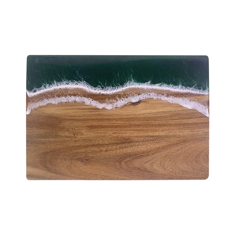Acacia Wood Cutting Board Resin Blue Wave Pattern for Kitchen Acacia Wood Epoxy Resin Cutting Board Cheese Board Challah Board - Tegulane Global