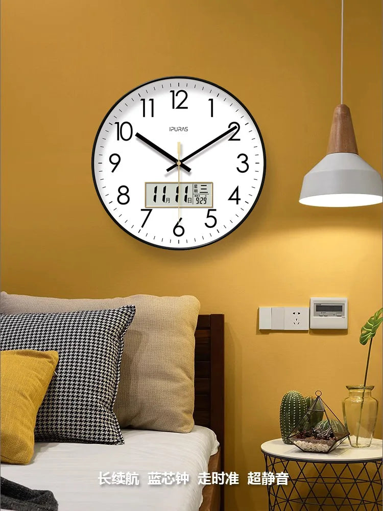 2026 New 10/12/14-inch Temperature and Humidity Electronic Calendar Multi-functional Wall Clock Dual Display Mute Quartz Clocks - Tegulane Global