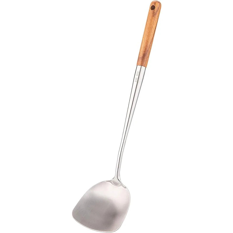 Wok Spatula and Ladle, Skimmer Spoon, Slotted Turner Spatula Set, Stainless Steel Kitchen Utensils Sets, with Wooden Handle - Tegulane Global