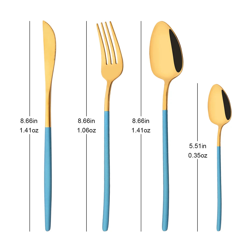 4Pcs Western Dinnerware Set Black 304 Stainless Steel Cutlery Kitchen Dinner Knife Fork Spoon Tableware Flatware Dishwasher Safe - Tegulane Global