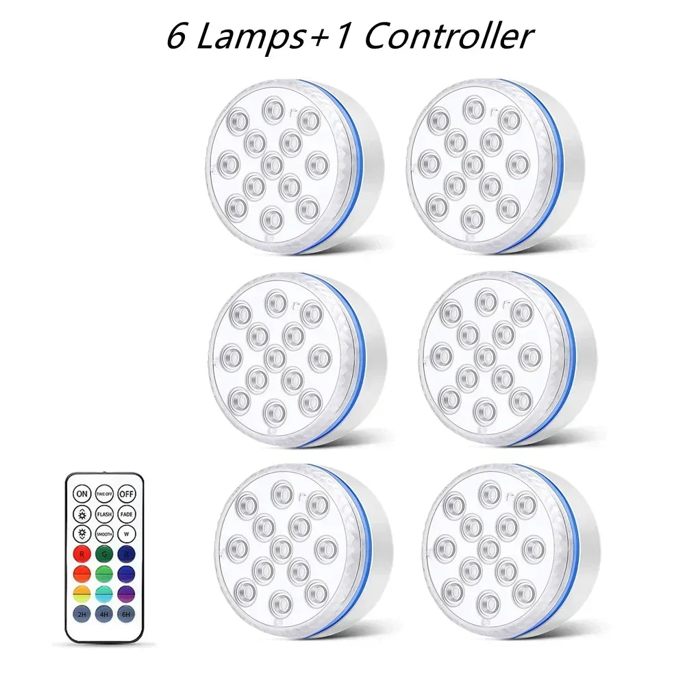 Updated Submersible 13LED Underwater Light with Remote Control Underwater Pool Light IP68 Bright Lamp RGB for Pond/Pool/Aquarium - Tegulane Global