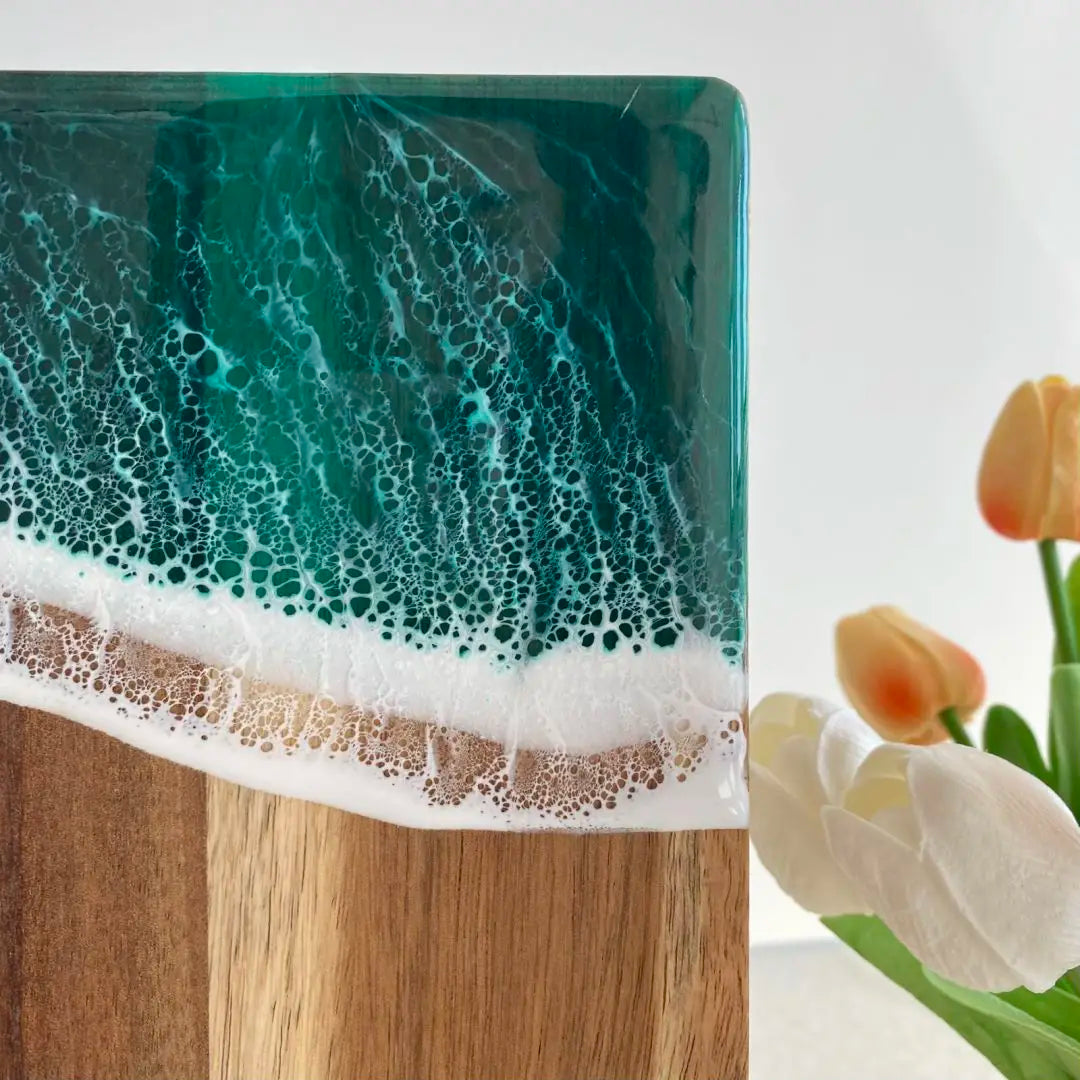 Acacia Wood Cutting Board With Resin Wave & Sea Epoxy Resin Ocean Pan for Kitchen Meal Prep Serving Tray Cheese & Cutting Board - Tegulane Global