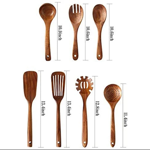 1-10 PC Wooden Cooking Spoons Smooth Teak Wooden Cooking Utensils Non-Stick Wooden Cooking Utensils – Wooden Spoons Set - Tegulane Global