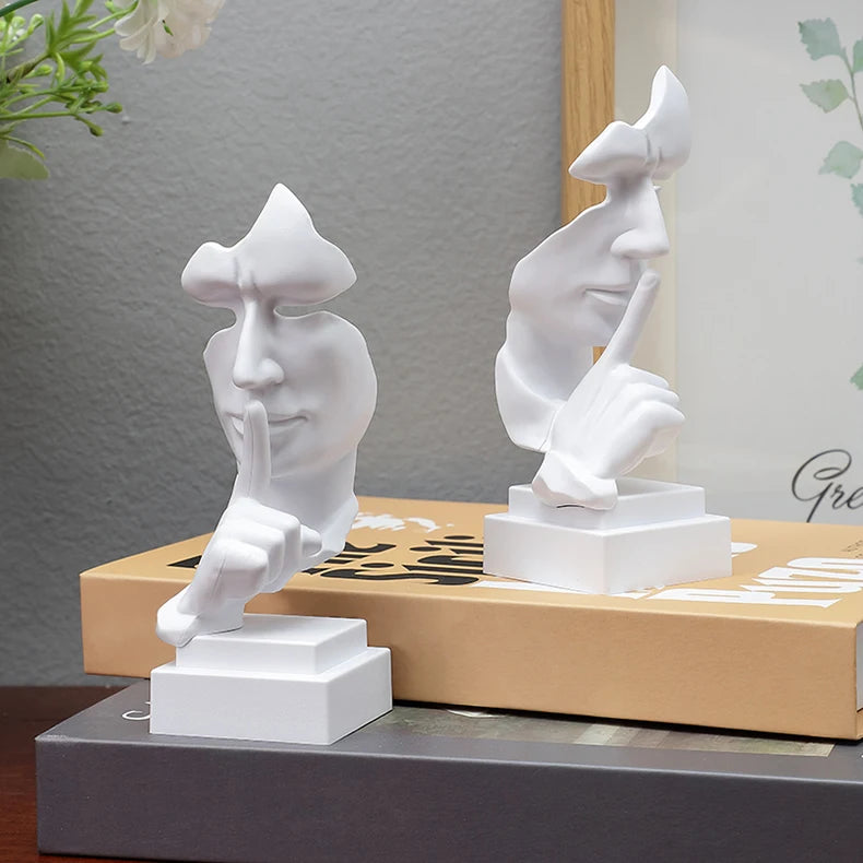 Mask Gesture Ornament, Finger Lip Sculpture, Secret-Keeping Home Decor, Office Desk Sculpture Gift, Living Room Decoration - Tegulane Global