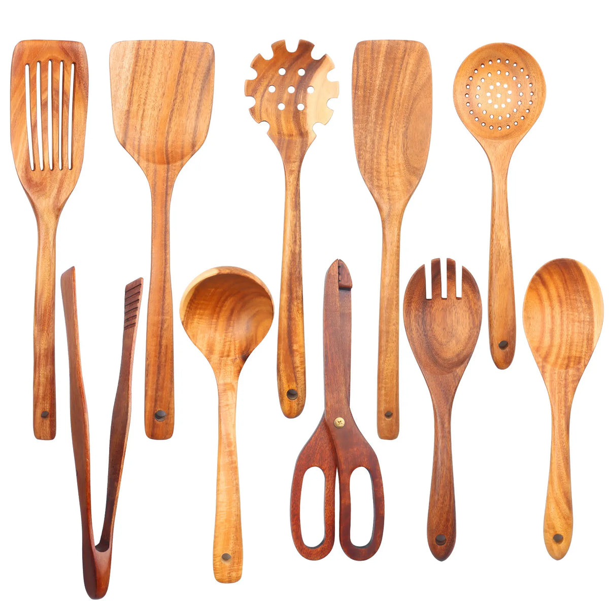 1-10 PC Wooden Cooking Spoons Smooth Teak Wooden Cooking Utensils Non-Stick Wooden Cooking Utensils – Wooden Spoons Set - Tegulane Global