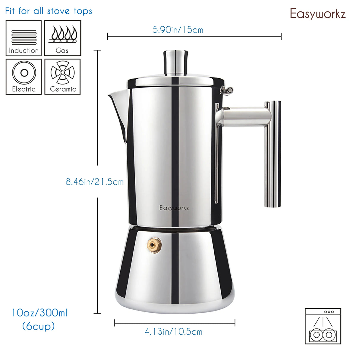 Easyworkz Diego Stovetop Espresso Maker Stainless Steel Italian Coffee Machine Maker Induction Moka Pot - Tegulane Global