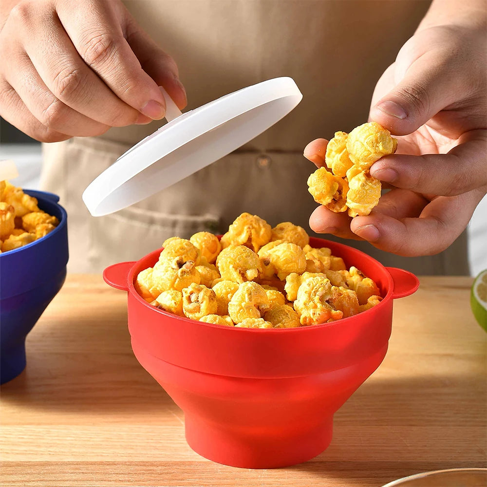 1/3Pcs Microwave Popcorn Bowl Bucket Silicone DIY Red Popcorn Maker with Lid Chips Fruit Dish High Quality Kitchen Easy Tools - Tegulane Global