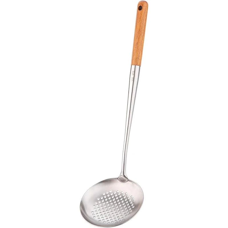 Wok Spatula and Ladle, Skimmer Spoon, Slotted Turner Spatula Set, Stainless Steel Kitchen Utensils Sets, with Wooden Handle - Tegulane Global