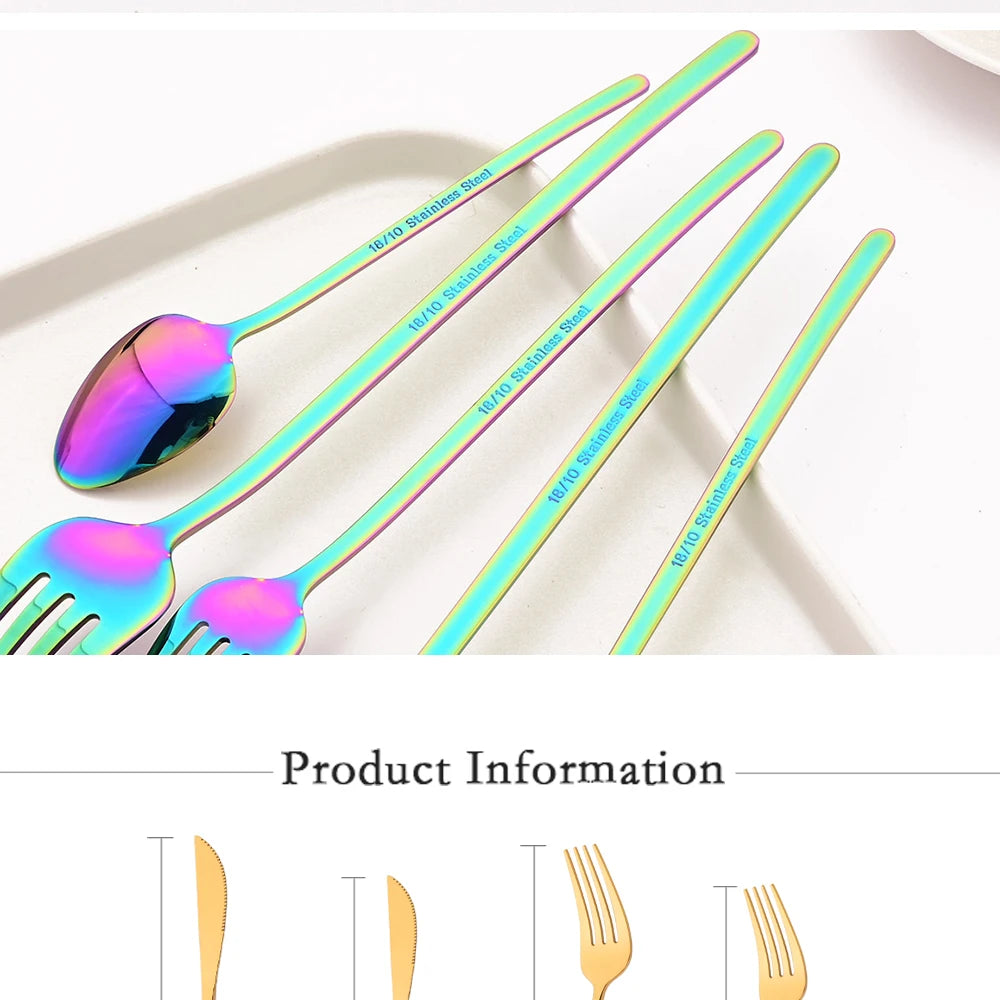 4Pcs Western Dinnerware Set Black 304 Stainless Steel Cutlery Kitchen Dinner Knife Fork Spoon Tableware Flatware Dishwasher Safe - Tegulane Global