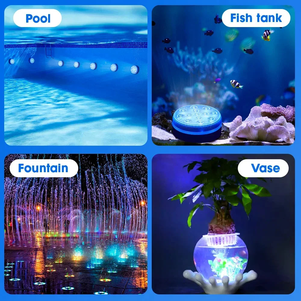 Updated Submersible 13LED Underwater Light with Remote Control Underwater Pool Light IP68 Bright Lamp RGB for Pond/Pool/Aquarium - Tegulane Global