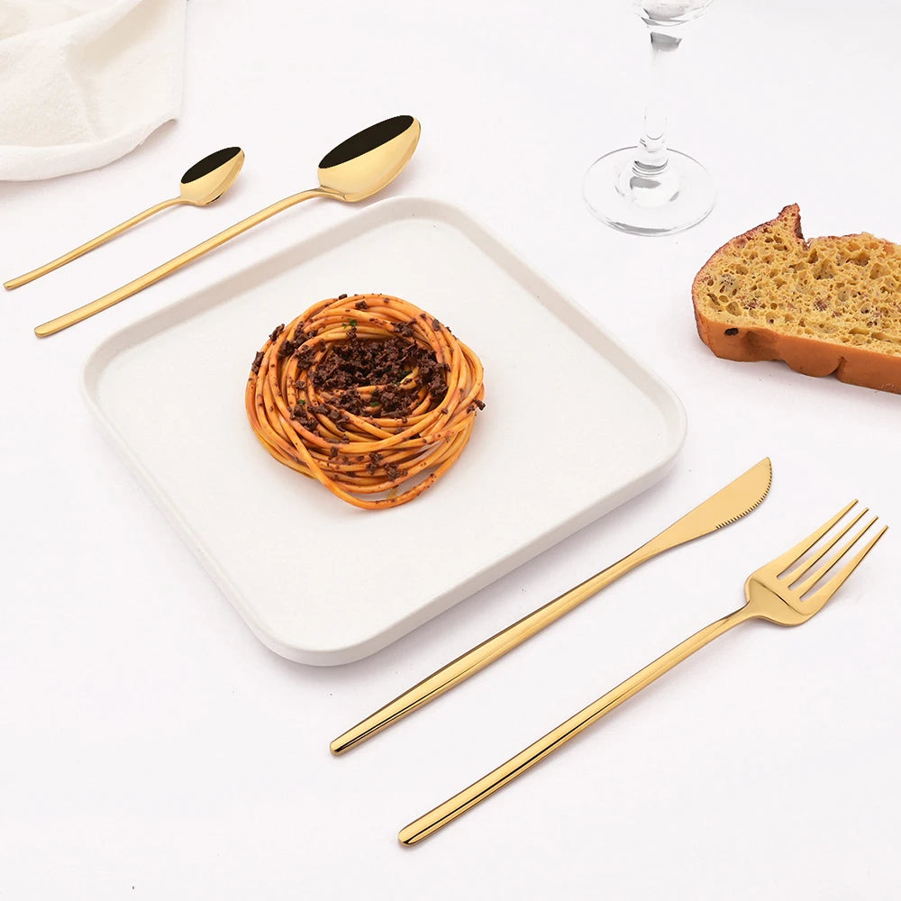 4Pcs Western Dinnerware Set Black 304 Stainless Steel Cutlery Kitchen Dinner Knife Fork Spoon Tableware Flatware Dishwasher Safe - Tegulane Global