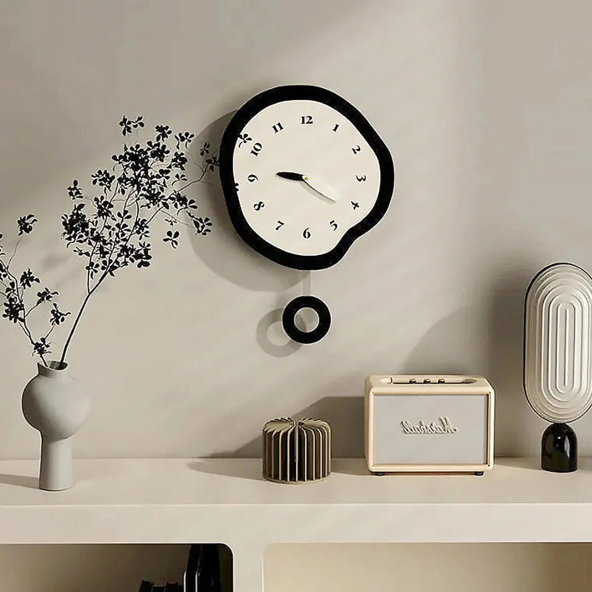 ArtTime - Abstract Distorted Silent Wall Clock with Pendulum - Tegulane Global