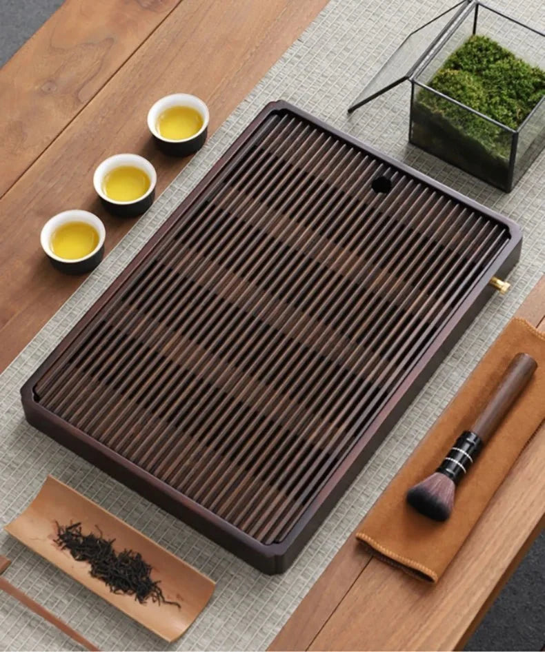 Bamboo Tea Tray Water Drain - Japanese Style - Tegulane Global