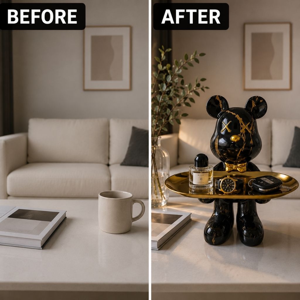 Resin Bear Statue with Trinket Tray - Decorative Figurine - Tegulane Global