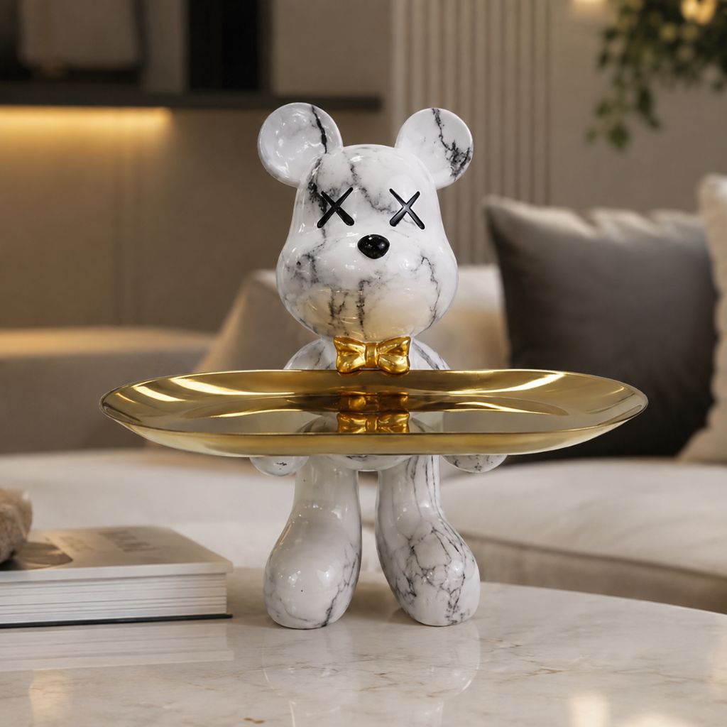 Resin Bear Statue with Trinket Tray - Decorative Figurine - Tegulane Global