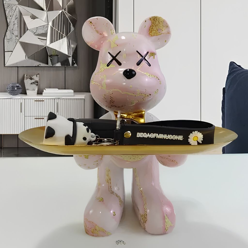 Resin Bear Statue with Trinket Tray - Decorative Figurine - Tegulane Global