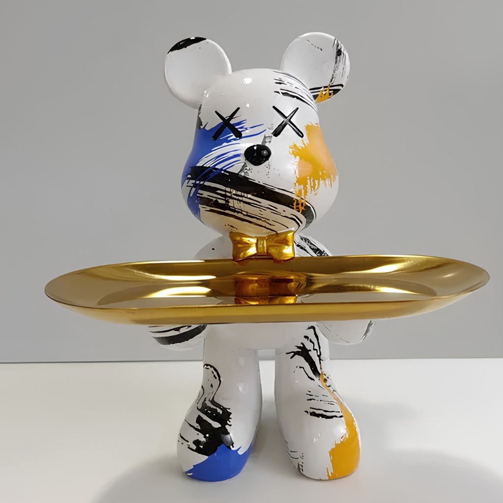 Resin Bear Statue with Trinket Tray - Decorative Figurine - Tegulane Global