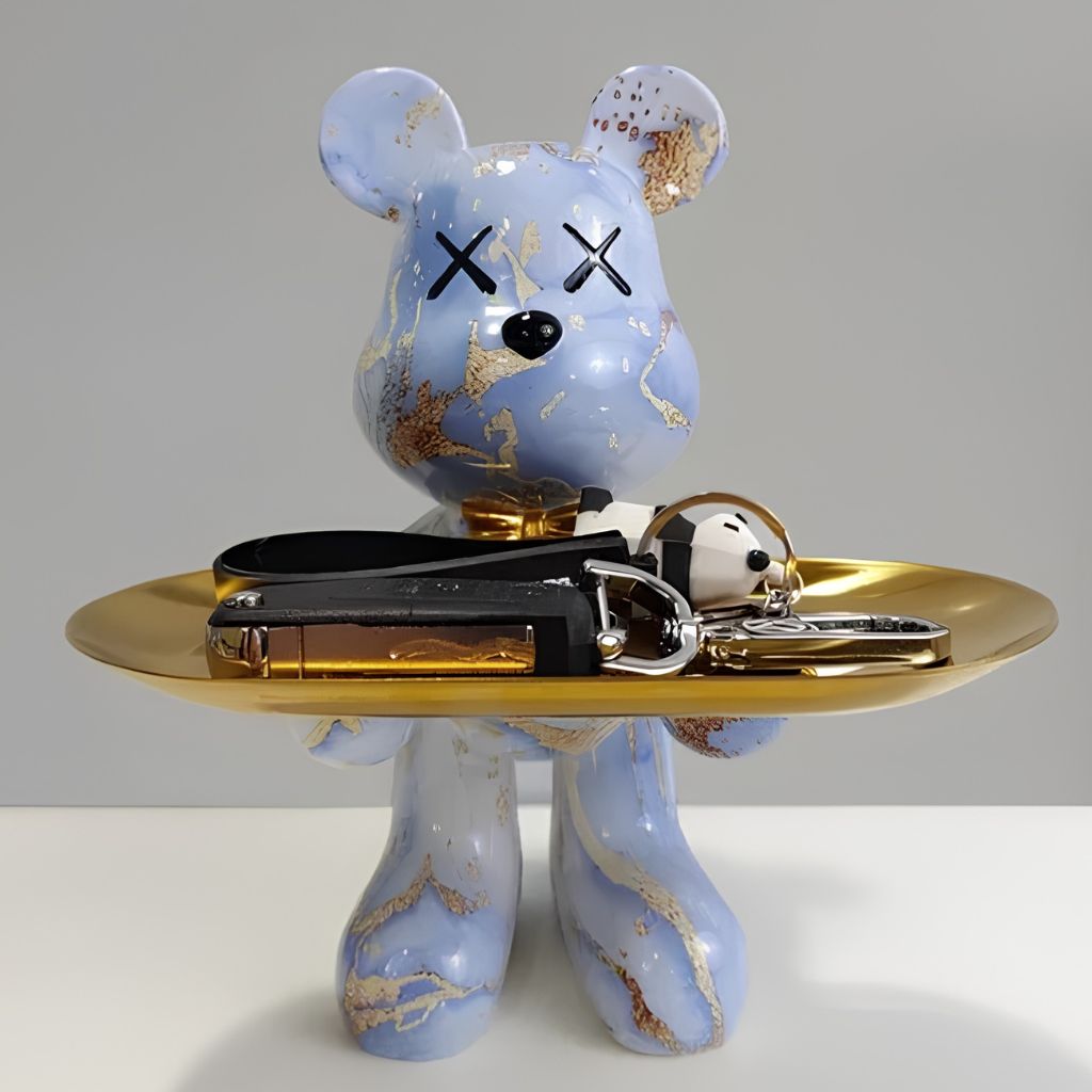 Resin Bear Statue with Trinket Tray - Decorative Figurine - Tegulane Global