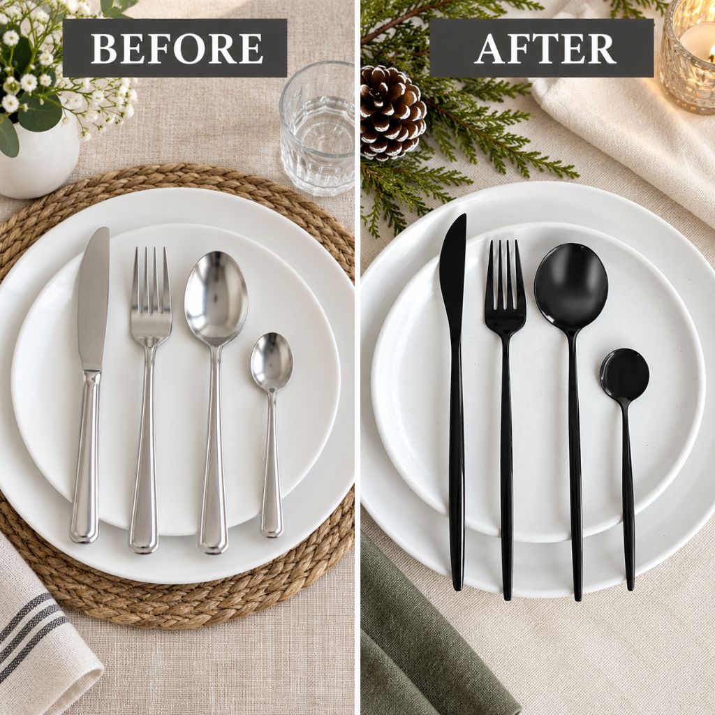Black 18/10 Stainless Steel Cutlery Set – 24 Pieces - Tegulane Global