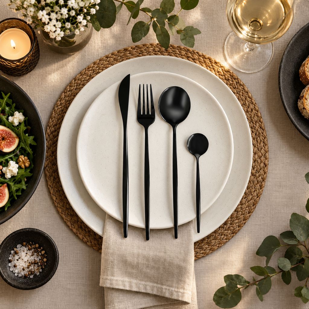 Black 18/10 Stainless Steel Cutlery Set – 24 Pieces - Tegulane Global