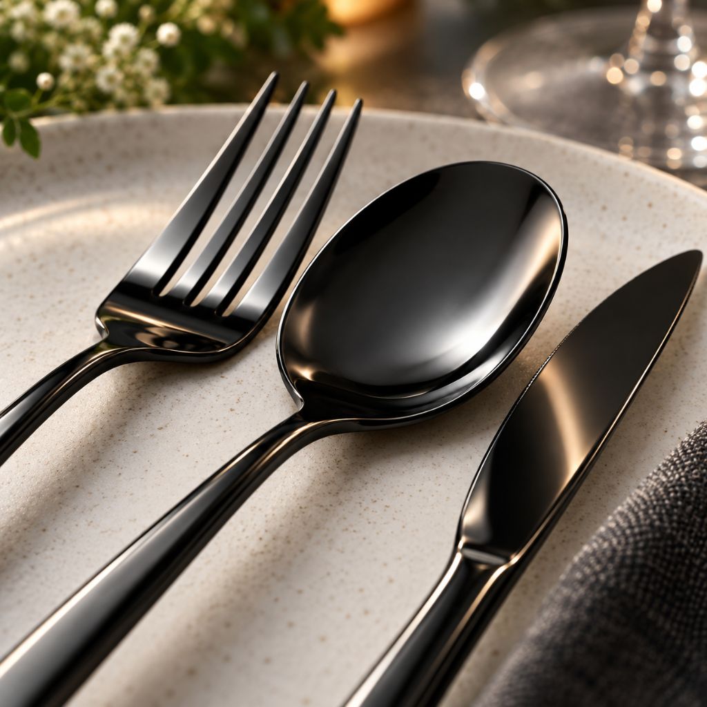 Black 18/10 Stainless Steel Cutlery Set – 24 Pieces - Tegulane Global