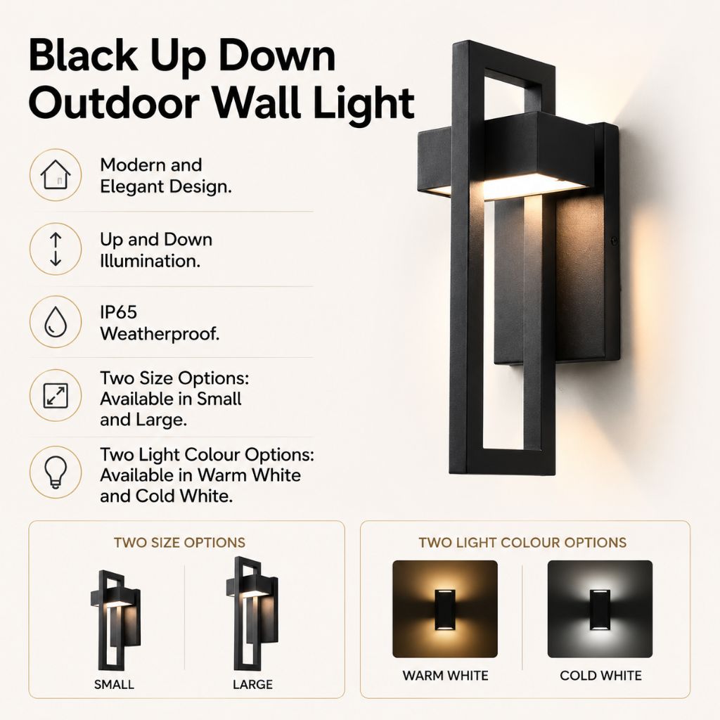 Black Up Down Outdoor Wall Light - Tegulane Global