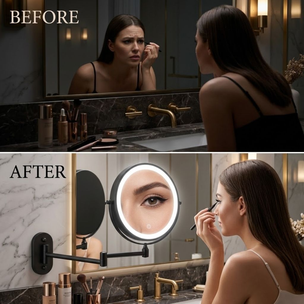 Black Rechargeable LED Mirror – Ideal for Makeup & Bathroom Use - Tegulane Global