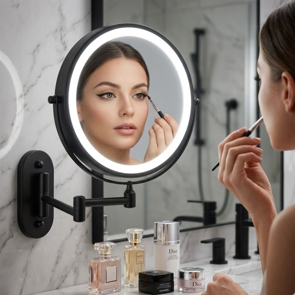 Black Rechargeable LED Mirror – Ideal for Makeup & Bathroom Use - Tegulane Global