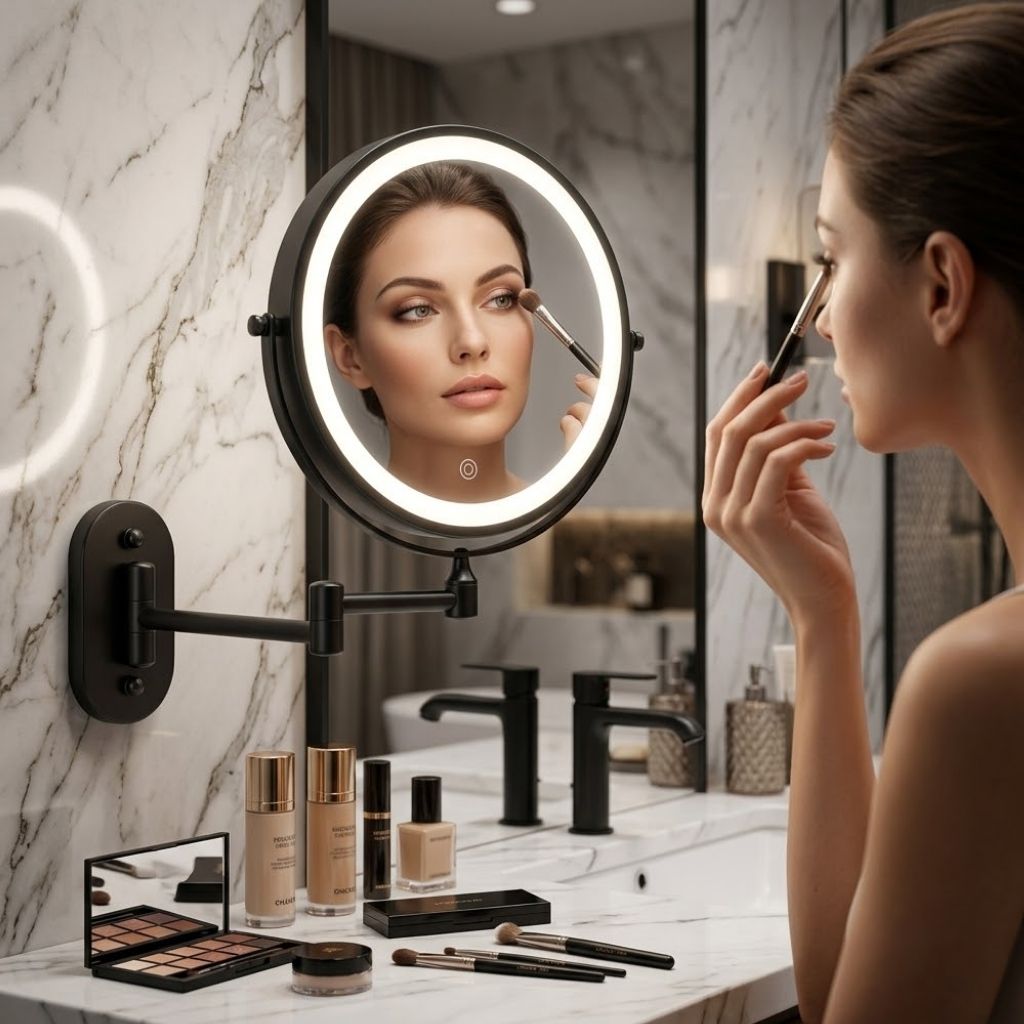Black Rechargeable LED Mirror – Ideal for Makeup & Bathroom Use - Tegulane Global