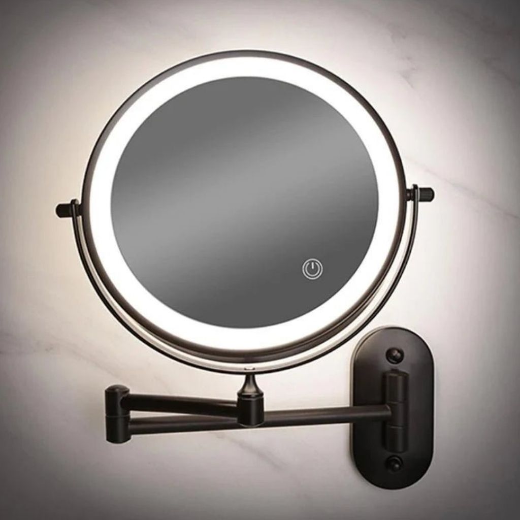 Black Rechargeable LED Mirror – Ideal for Makeup & Bathroom Use - Tegulane Global