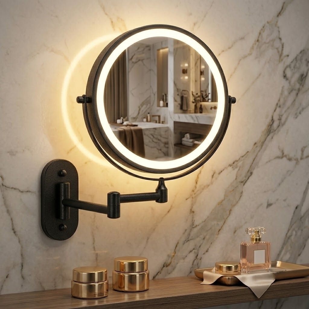 Black Rechargeable LED Mirror – Ideal for Makeup & Bathroom Use - Tegulane Global