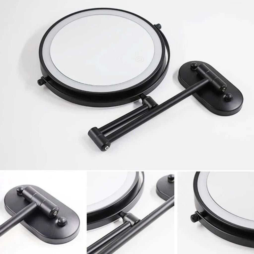 Black Rechargeable LED Mirror – Ideal for Makeup & Bathroom Use - Tegulane Global