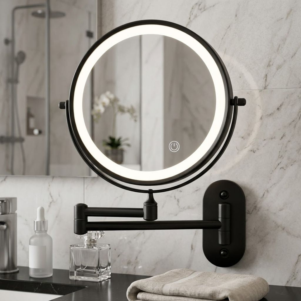 Black Rechargeable LED Mirror – Ideal for Makeup & Bathroom Use - Tegulane Global