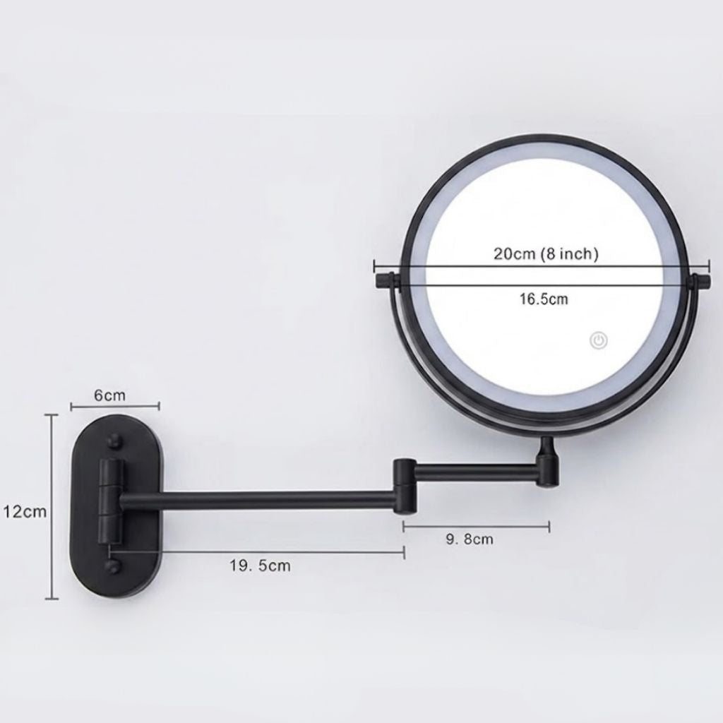 Black Rechargeable LED Mirror – Ideal for Makeup & Bathroom Use - Tegulane Global