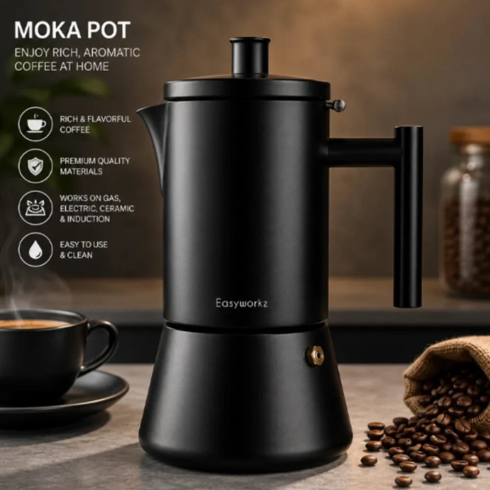 Black Stovetop Espresso Maker Stainless Steel Italian Moka Pot - Tegulane Global