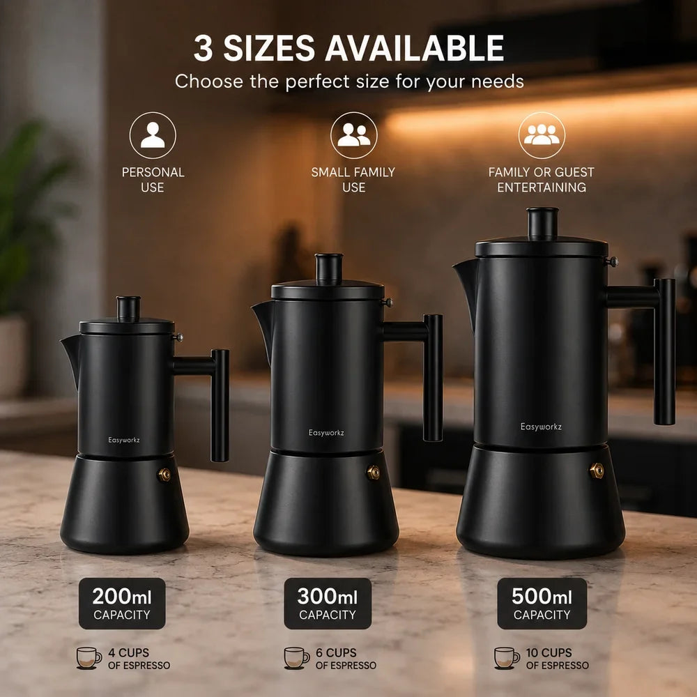 Black Stovetop Espresso Maker Stainless Steel Italian Moka Pot - Tegulane Global