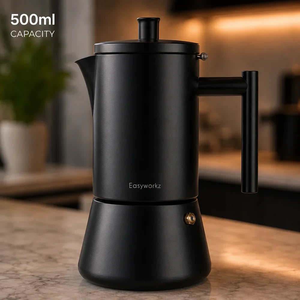 Black Stovetop Espresso Maker Stainless Steel Italian Moka Pot - Tegulane Global