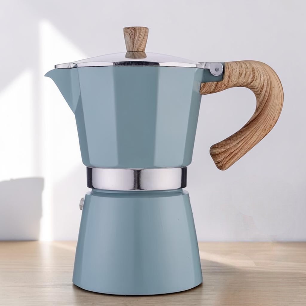 Blue Aluminium Moka Pot Stovetop Espresso Maker Classic Italian Design - Tegulane Global