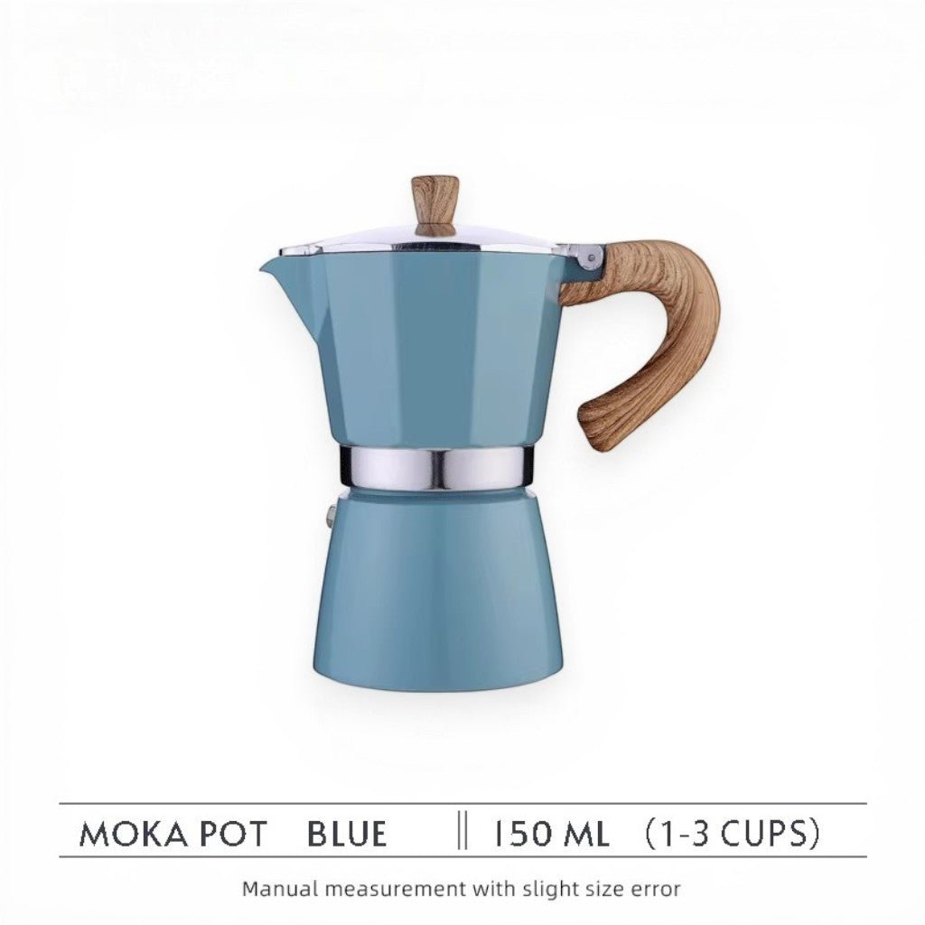 Blue Aluminium Moka Pot Stovetop Espresso Maker Classic Italian Design - Tegulane Global