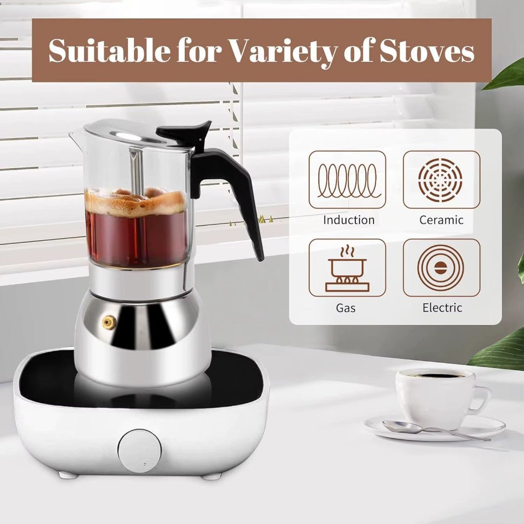 Borosilicate Glass Moka Pot Stovetop Espresso Maker - Tegulane Global