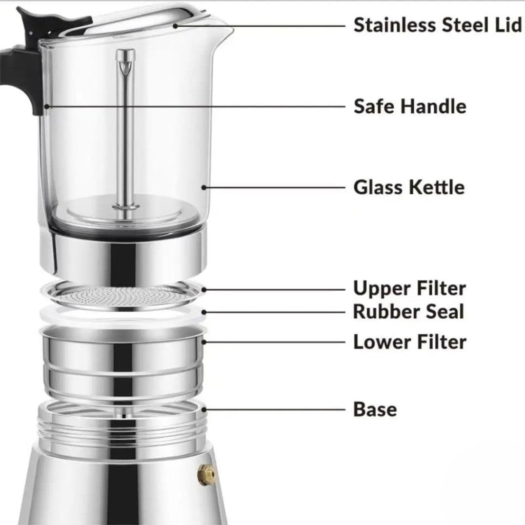 Borosilicate Glass Moka Pot Stovetop Espresso Maker - Tegulane Global