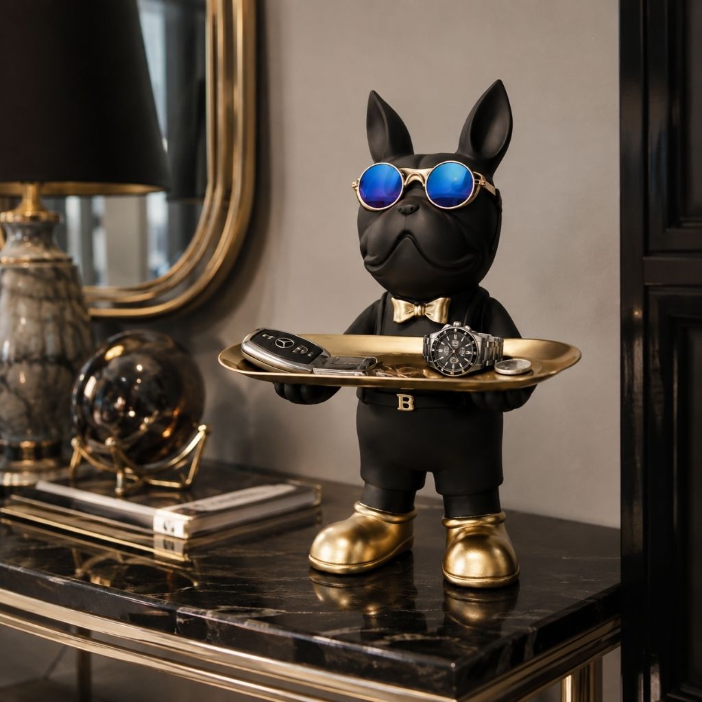 Bulldog Sculpture with Serving Tray - Tegulane Global
