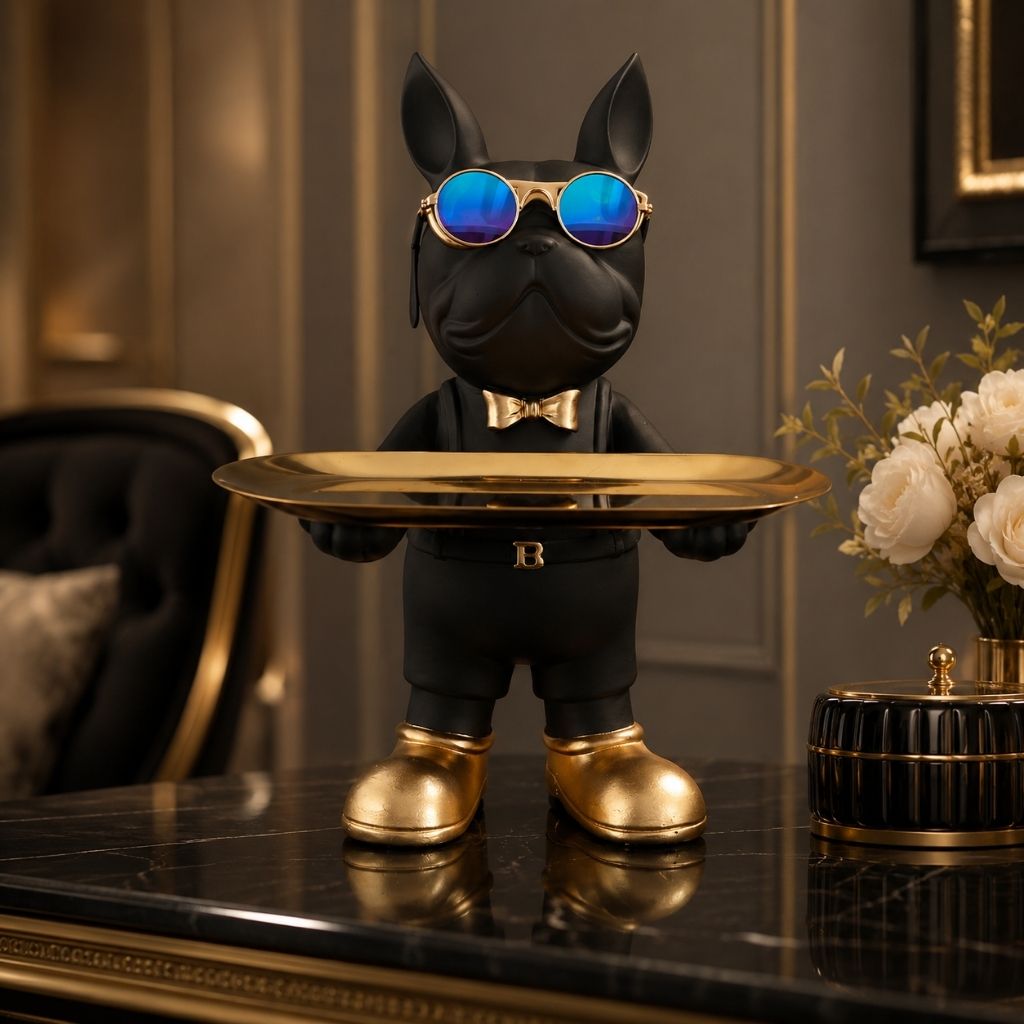 Bulldog Sculpture with Serving Tray - Tegulane Global